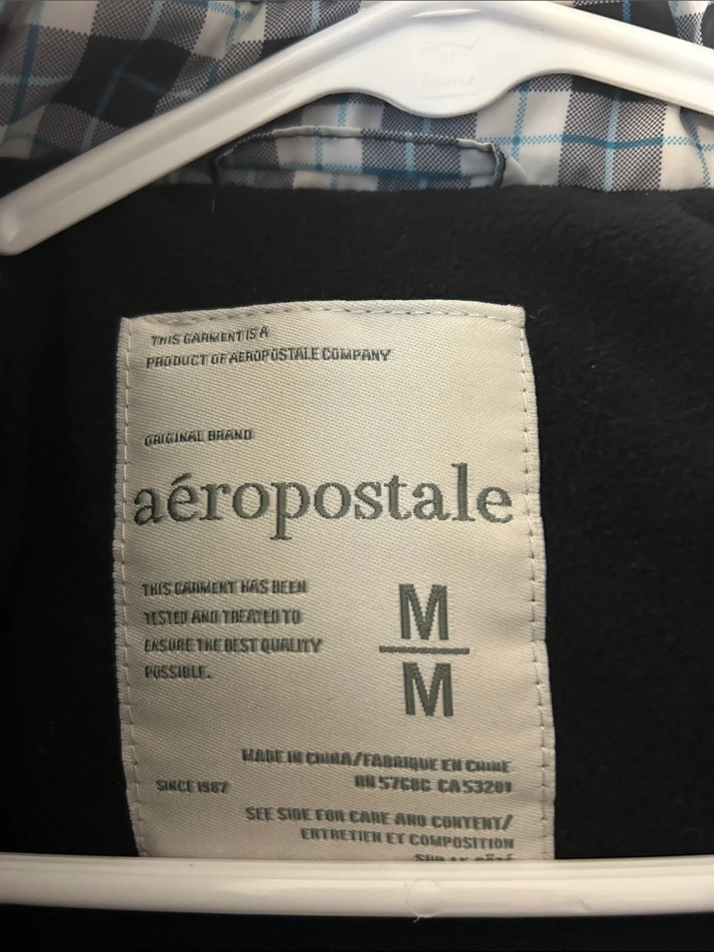 Aeropostale Black, Gray & Teal Plaid Lined Puffer Vest